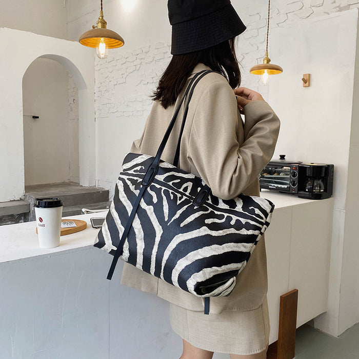 Wholesale Cow Pattern Zebra Pattern Large Capacity PU Shoulder Bag JDC-SD-YiCai002