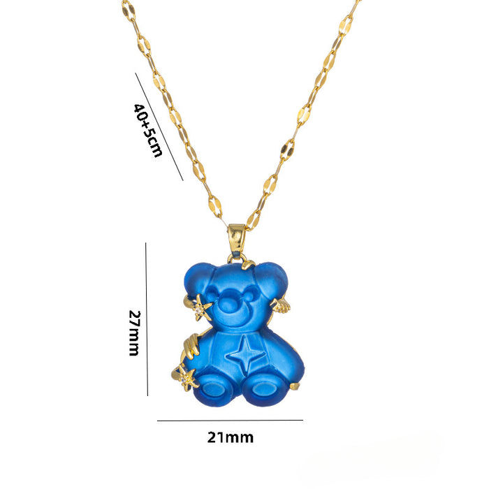 Wholesale Cute Colorful Bear Titanium Steel Necklaces JDC-NE-OBK008