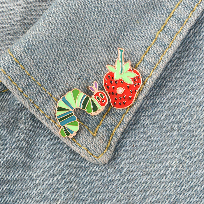 Wholesale Creative Cartoon Accessories Brooch Caterpillar Strawberry Accessories Brooch JDC-BC-BL003