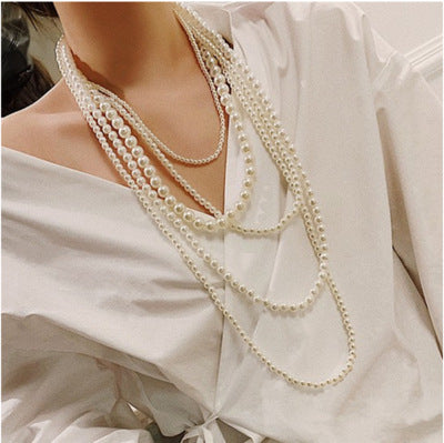 Wholesale Pearl Necklace Jewelry Multi-layer Long Necklace Woolen Chain Women