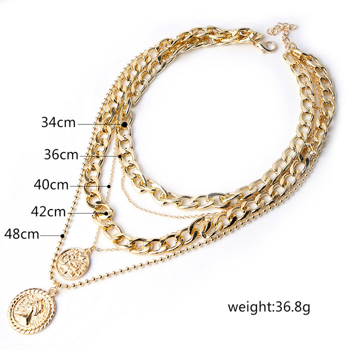 Wholesale Multi-Layer Sun Pendant Necklace Gold Alloy Trendy Fashion Accessory