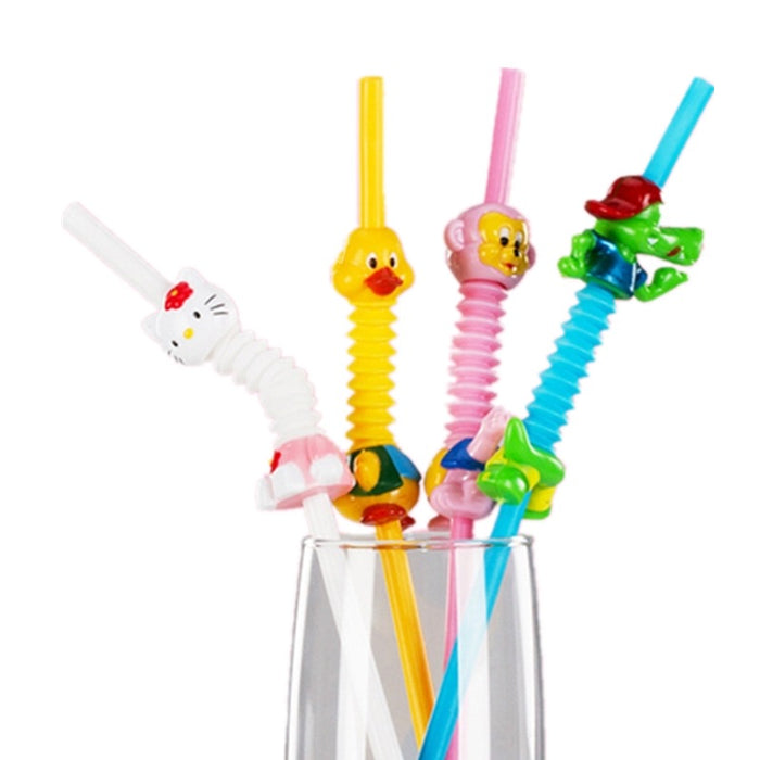 Wholesale 10pcs Cute Cartoon Shape Retractable and Curved Cartoon Straws Pink Drinking Straws