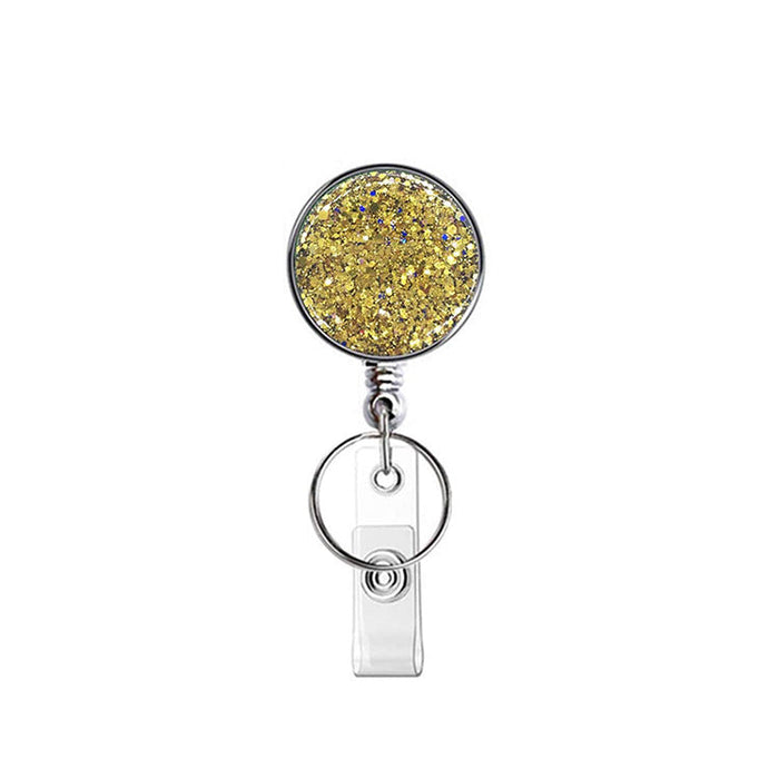 Wholesale UV Electroplated Resin Glitter Sequins Epoxy Badge Reel Retractable Keychain JDC-KC-QiDing013