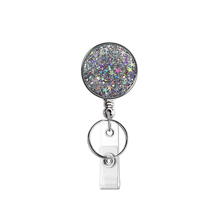 Wholesale UV Electroplated Resin Glitter Sequins Epoxy Badge Reel Retractable Keychain JDC-KC-QiDing013