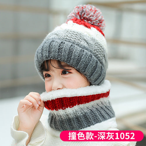 Wholesale Hat Cotton Kids Color Matching Fleece Scarf Set JDC-FH-JunC007