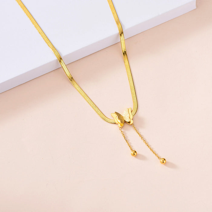 Wholesale Accessories niche luxury stainless steel real gold frosted butterfly pendant exquisite tassel snake bone chain collarbone necklace