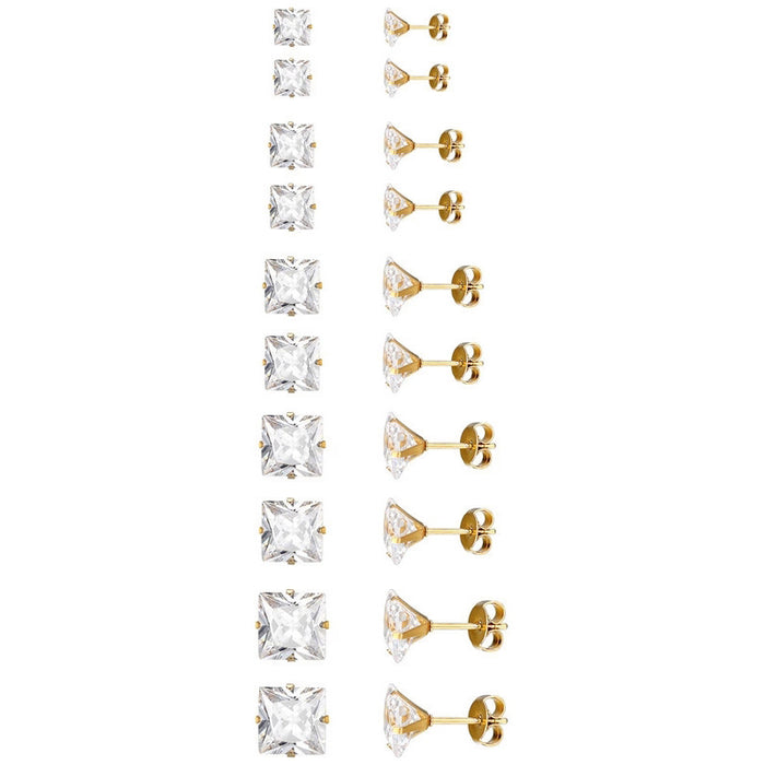 Wholesale Trendy earrings, large square sparkling diamond earrings, fashionable zirconium gemstone titanium steel earrings