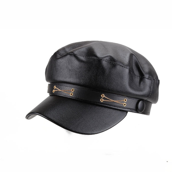 Wholesale Spring and Autumn Women's Hats Korean Style Fashion Leather Flat Top Cap Fashion Women's Hat Trend Beret Painter Hat JDC-FH-DG007