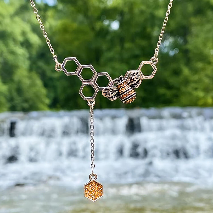 Wholesale  Honeycomb Bee Hive Diamond Champagne Crystal Necklace Pendant