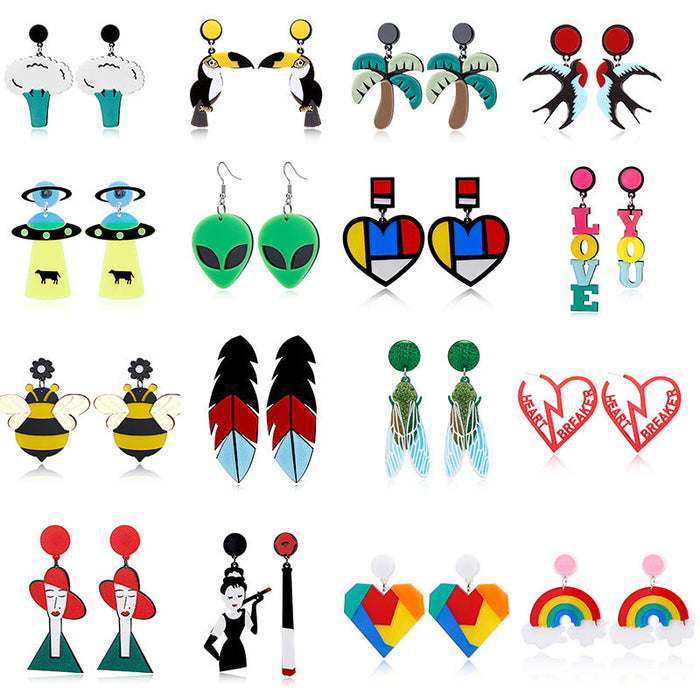 Wholesale Earrings Acrylic Woodpecker Swallow Spaceship JDC-ES-GSXY001