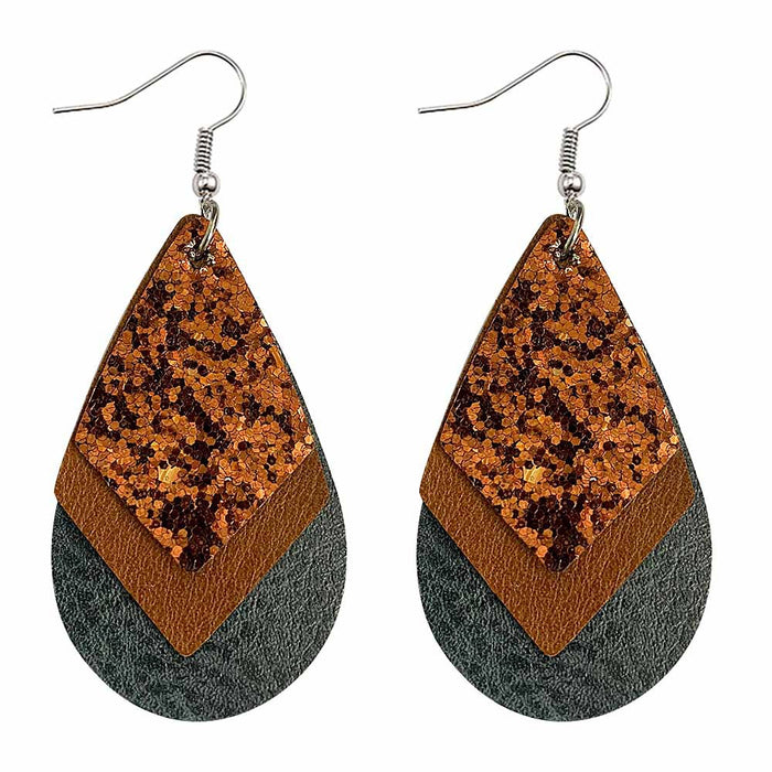 Wholesale 50pcs Earrings Multi-Layered Glitter Leopard Print Drop-Shaped Leather Earrings Export Leather Earrings