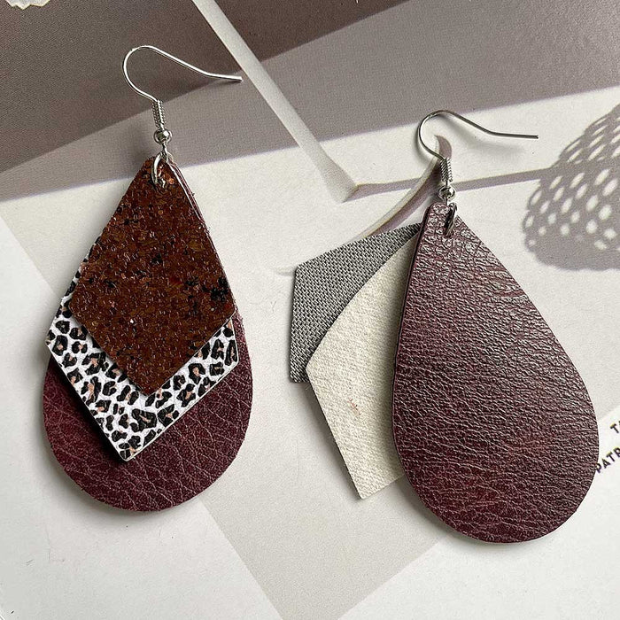 Wholesale 50pcs Earrings Multi-Layered Glitter Leopard Print Drop-Shaped Leather Earrings Export Leather Earrings