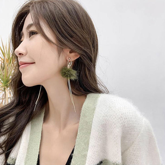 Wholesale Earrings Alloy Mink Fur Ball Tassel JDC-ES-Duoli014