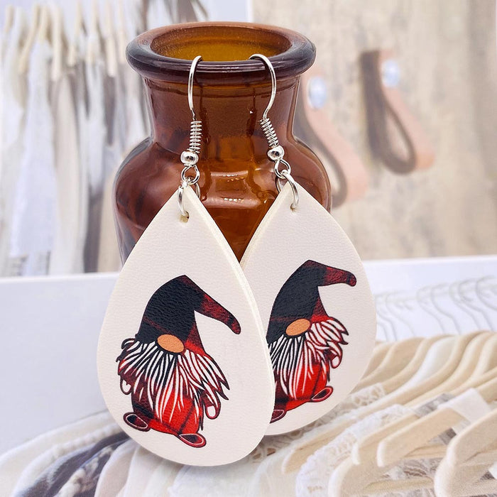 Wholesale Christmas Earrings Drop-Shaped Christmas Dwarf Printed Leather Earrings European and American Holiday Earrings