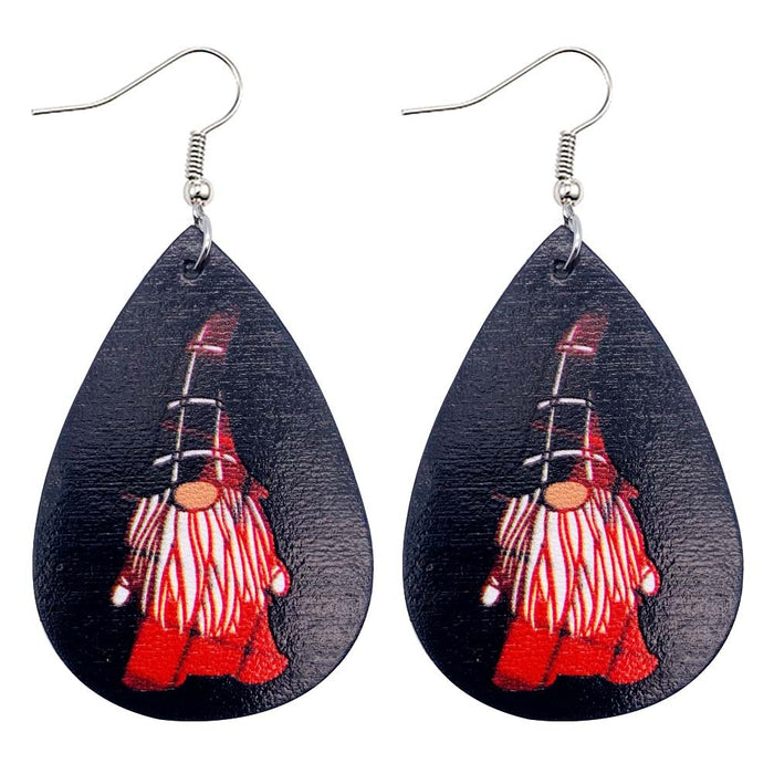 Wholesale Christmas Earrings Drop-Shaped Christmas Dwarf Printed Leather Earrings European and American Holiday Earrings