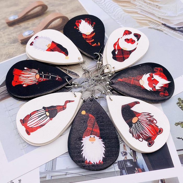 Wholesale Christmas Earrings Drop-Shaped Christmas Dwarf Printed Leather Earrings European and American Holiday Earrings