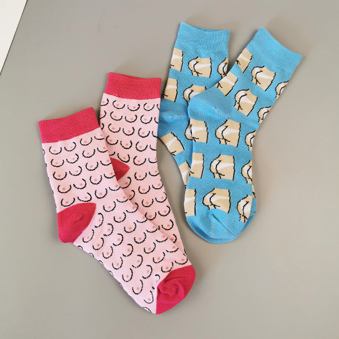 Wholesale Blue funny socks autumn and winter women' s socks adult socks cartoon anime breathable mid-tube socks personality socks