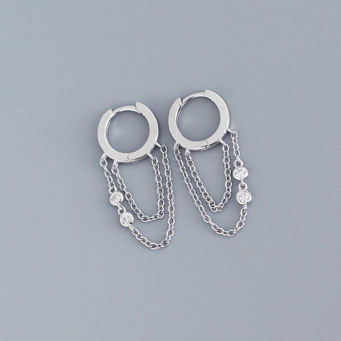 Wholesale Solid silver geometric tassel studded diamond versatile ear buckle earrings