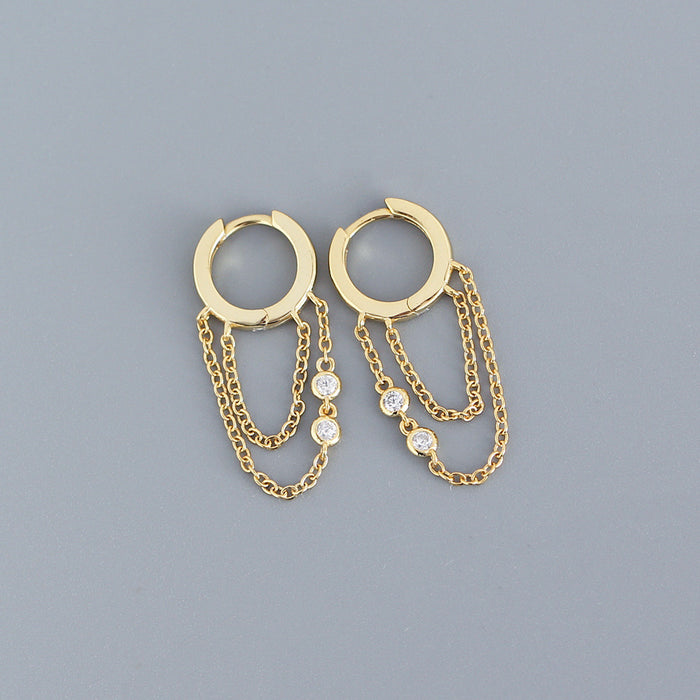 Wholesale Solid silver geometric tassel studded diamond versatile ear buckle earrings