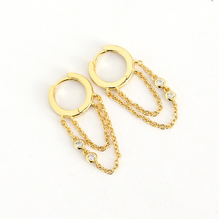 Wholesale Solid silver geometric tassel studded diamond versatile ear buckle earrings