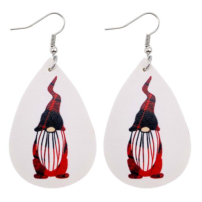 Wholesale Christmas Earrings Drop-Shaped Christmas Dwarf Printed Leather Earrings European and American Holiday Earrings