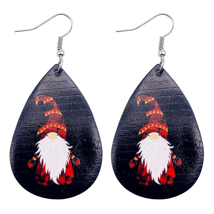 Wholesale Christmas Earrings Drop-Shaped Christmas Dwarf Printed Leather Earrings European and American Holiday Earrings