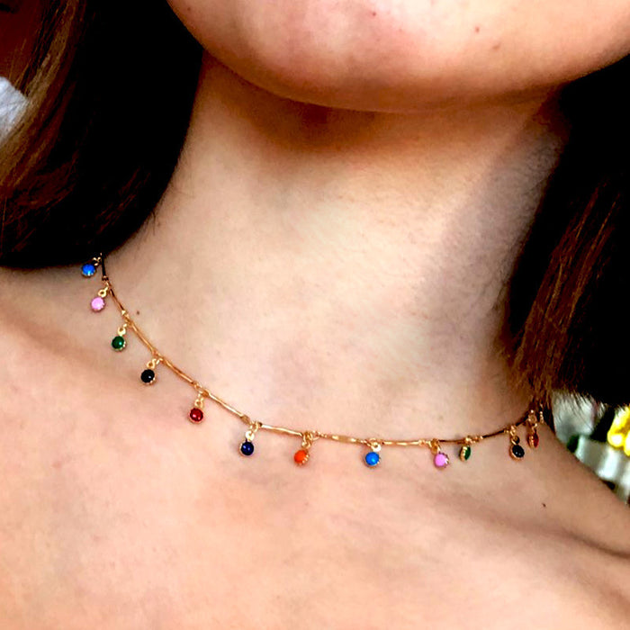 Wholesale Cute colorful stone chain necklace handmade party accessories all-match candy color small ball single layer pendant