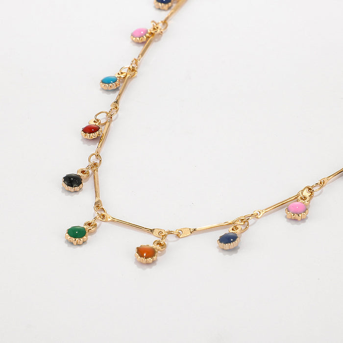 Wholesale Cute colorful stone chain necklace handmade party accessories all-match candy color small ball single layer pendant