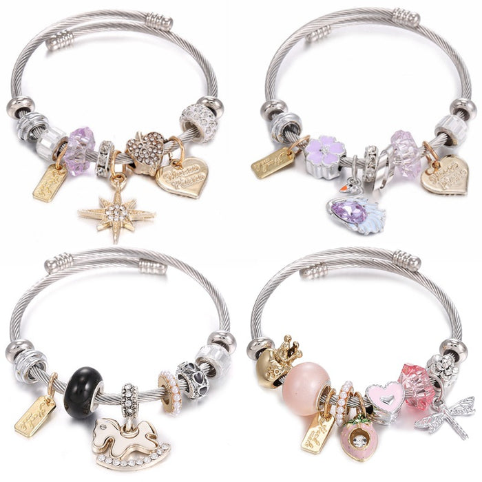 Wholesale 2PCS Love Crown Pony Beaded Bracelet Stainless Steel Bracelet JDC-BT-WeiY024