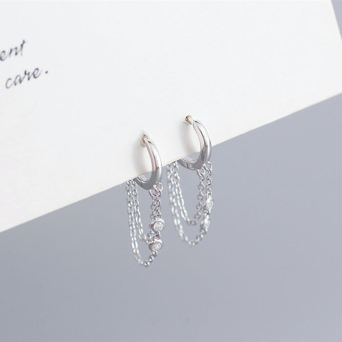 Wholesale Solid silver geometric tassel studded diamond versatile ear buckle earrings