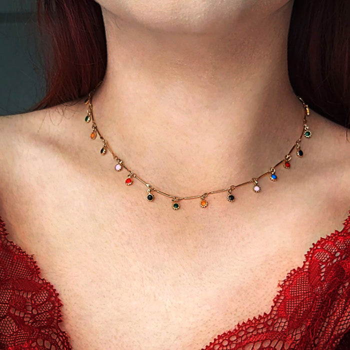 Wholesale Cute colorful stone chain necklace handmade party accessories all-match candy color small ball single layer pendant