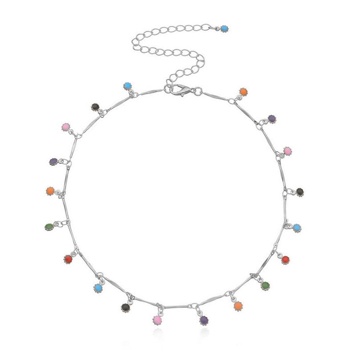 Wholesale Cute colorful stone chain necklace handmade party accessories all-match candy color small ball single layer pendant