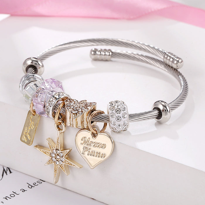 Wholesale 2PCS Love Crown Pony Beaded Bracelet Stainless Steel Bracelet JDC-BT-WeiY024