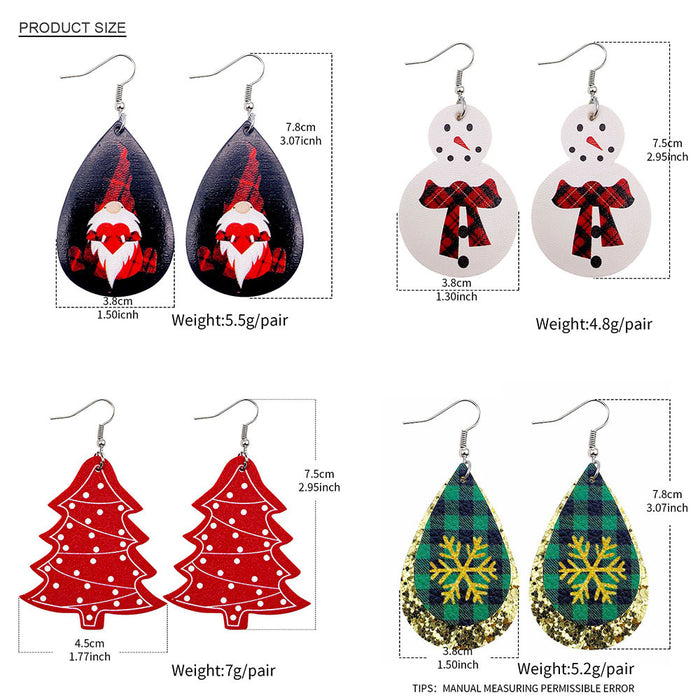 Wholesale 50pcs Christmas Earrings Christmas Dwarf Snowman Christmas Tree Snowflake Pu Leather Earrings Holiday Ornaments
