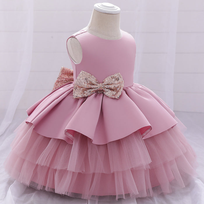 Wholesale European and American Girls Baby Dress Baby One-year-old Baptism Dress Children's Fluffy Cake Back Hollow Full Moon Princess Dress JDC-CTS-ASQ005