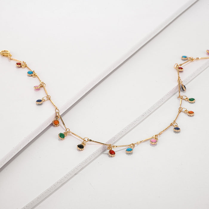 Wholesale Cute colorful stone chain necklace handmade party accessories all-match candy color small ball single layer pendant