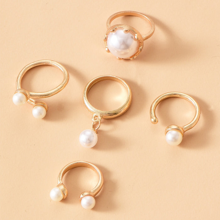 Wholesale Jewelry Fashion Gold Plated Pearl Ring Set Versatile Open Ring