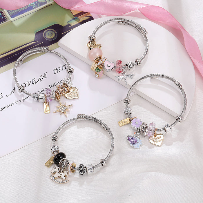 Wholesale 2PCS Love Crown Pony Beaded Bracelet Stainless Steel Bracelet JDC-BT-WeiY024