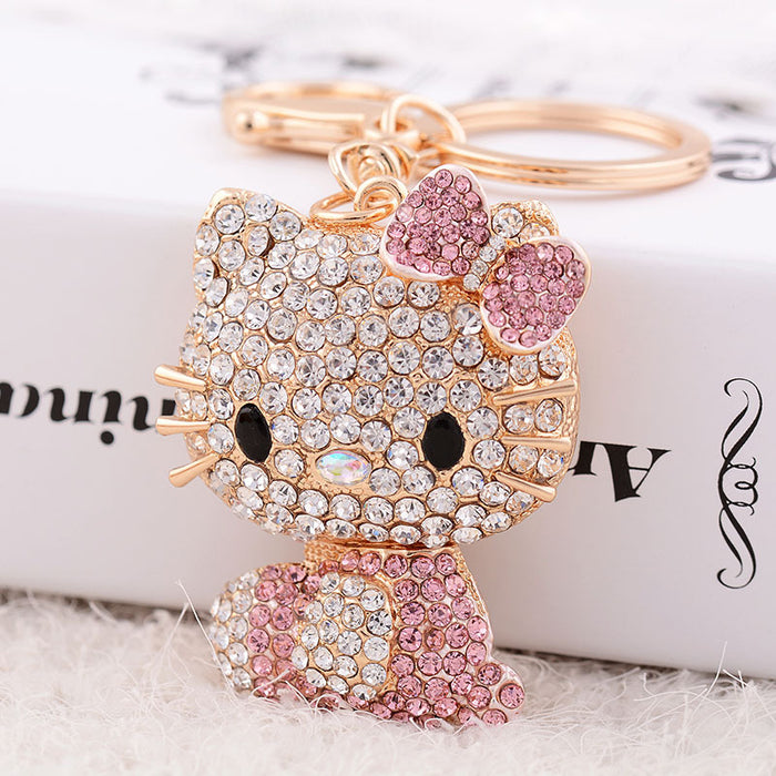 Wholesale Diamond Inlaid Cute Kitten Alloy Keychain JDC-KC-CH111