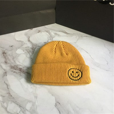 Wholesale Candy Color Embroidered Smiley Face Acrylic Knitted Beanie JDC-FH-Kamie003