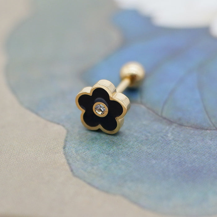 Wholesale Titanium Steel Golden Roman Numerals Love Four-leaf Clover Earrings