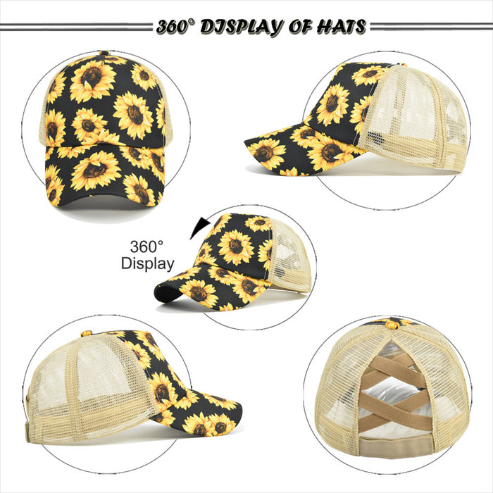 Wholesale Cotton Western Style Sunflower Cross Elastic Mesh Baseball Cap JDC-FH-DeX007