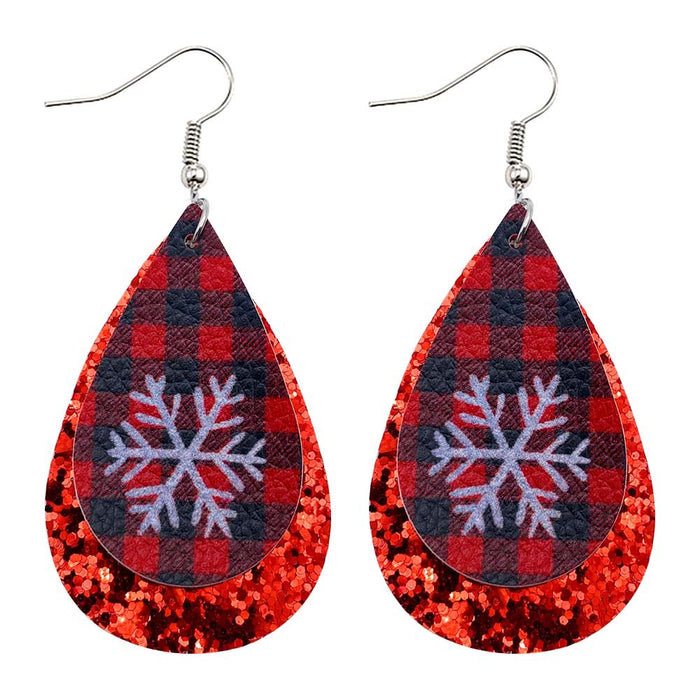Wholesale 50pcs Christmas Earrings Christmas Dwarf Snowman Christmas Tree Snowflake Pu Leather Earrings Holiday Ornaments
