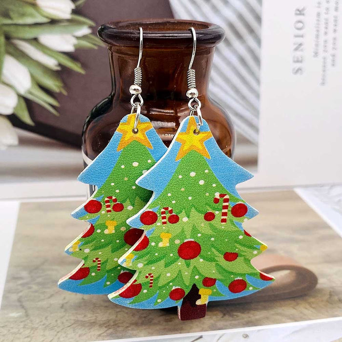 Wholesale 50pcs Christmas Earrings Christmas Dwarf Snowman Christmas Tree Snowflake Pu Leather Earrings Holiday Ornaments