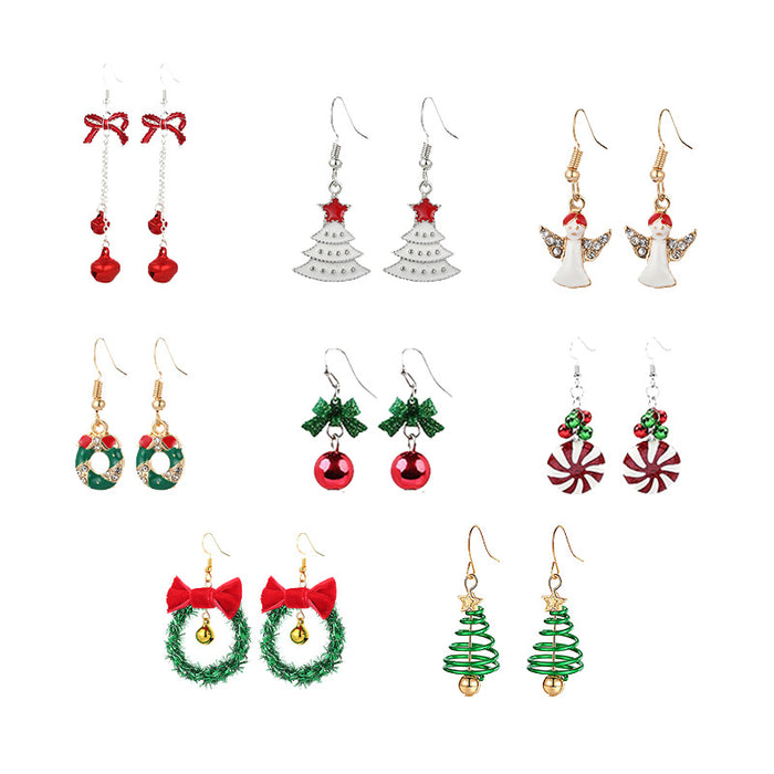 Wholesale Christmas 3pcs Christmas Tree Snowflake Elk Bells Zinc Alloy Earrings JDC-ES-BinL014