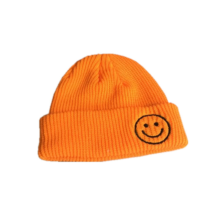 Wholesale Candy Color Embroidered Smiley Face Acrylic Knitted Beanie JDC-FH-Kamie003