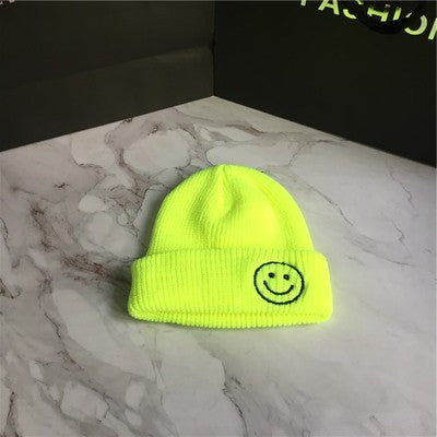 Wholesale Candy Color Embroidered Smiley Face Acrylic Knitted Beanie JDC-FH-Kamie003