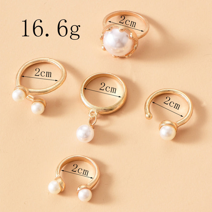 Wholesale Jewelry Fashion Gold Plated Pearl Ring Set Versatile Open Ring