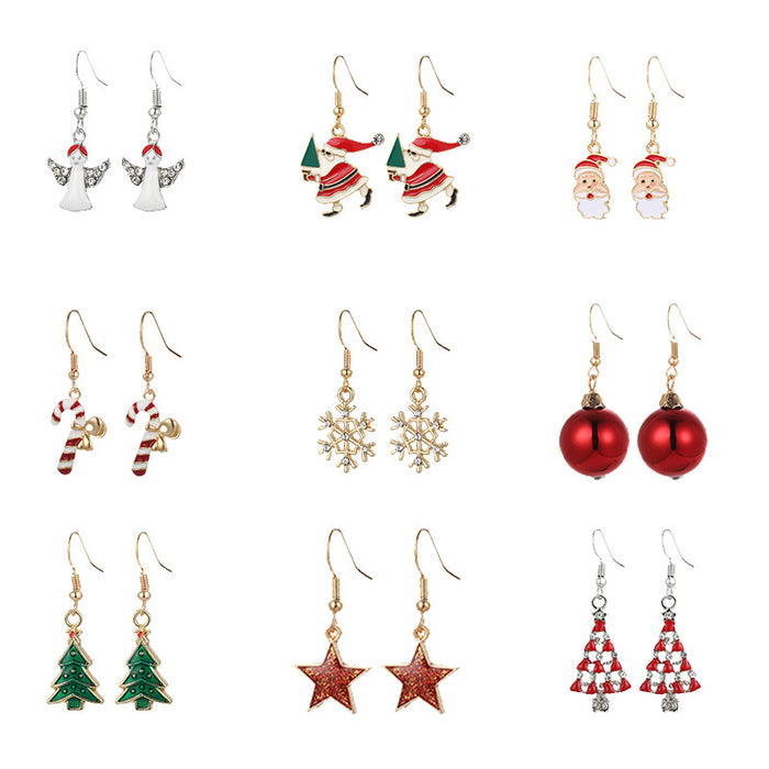 Wholesale Christmas 3pcs Christmas Tree Snowflake Elk Bells Zinc Alloy Earrings JDC-ES-BinL014