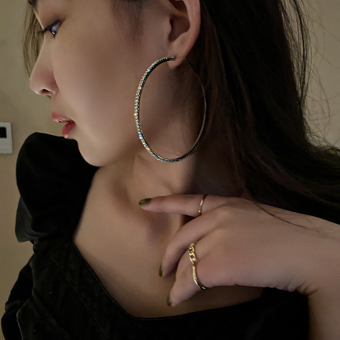 Wholesale  925 Silver Needle Diamond Single Row Earrings Large Circle Ear Ring for Women